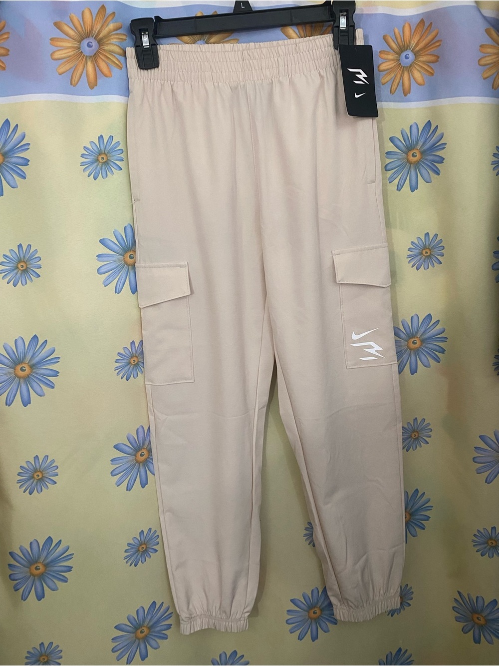 Nike Kids Cream Cargo Joggers with White Logo Detail